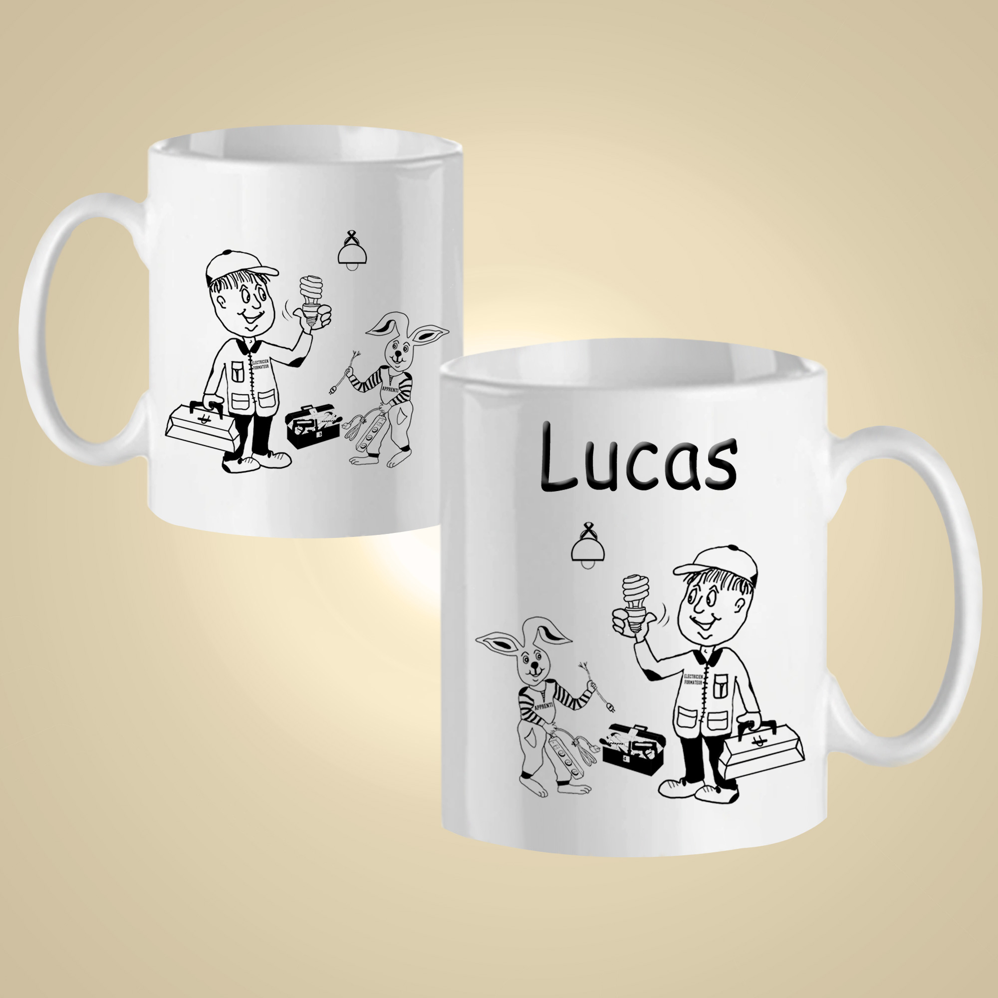 Mug Electricien Personnalisable avec un Prénom Exemple Lucas