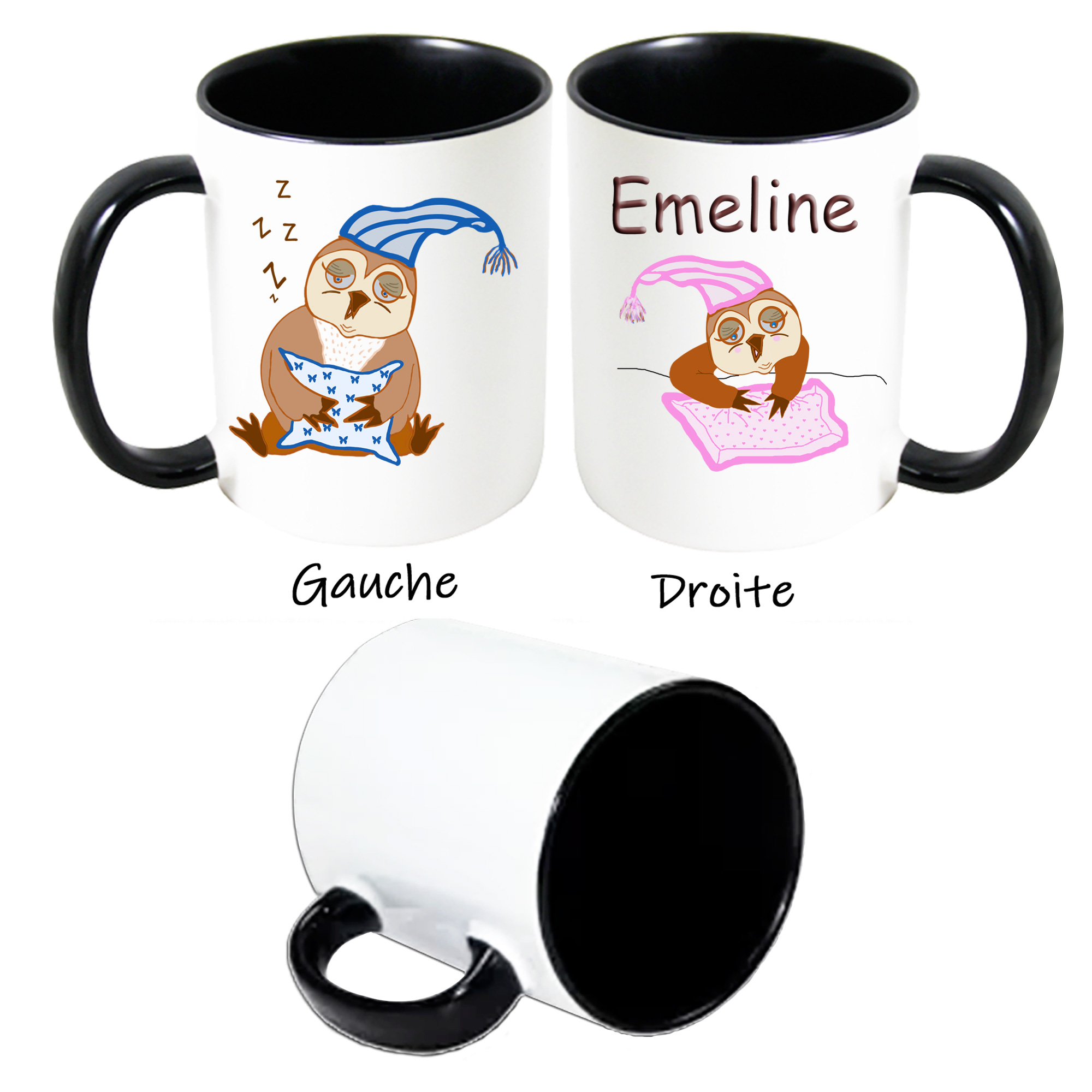 mug-chouette-dormeuse-noir-personnalisable-texticadeaux-personnalisation-personnalise-ceramique-tasse-animal-oiseau-nocturne-nature-prenom-emeline