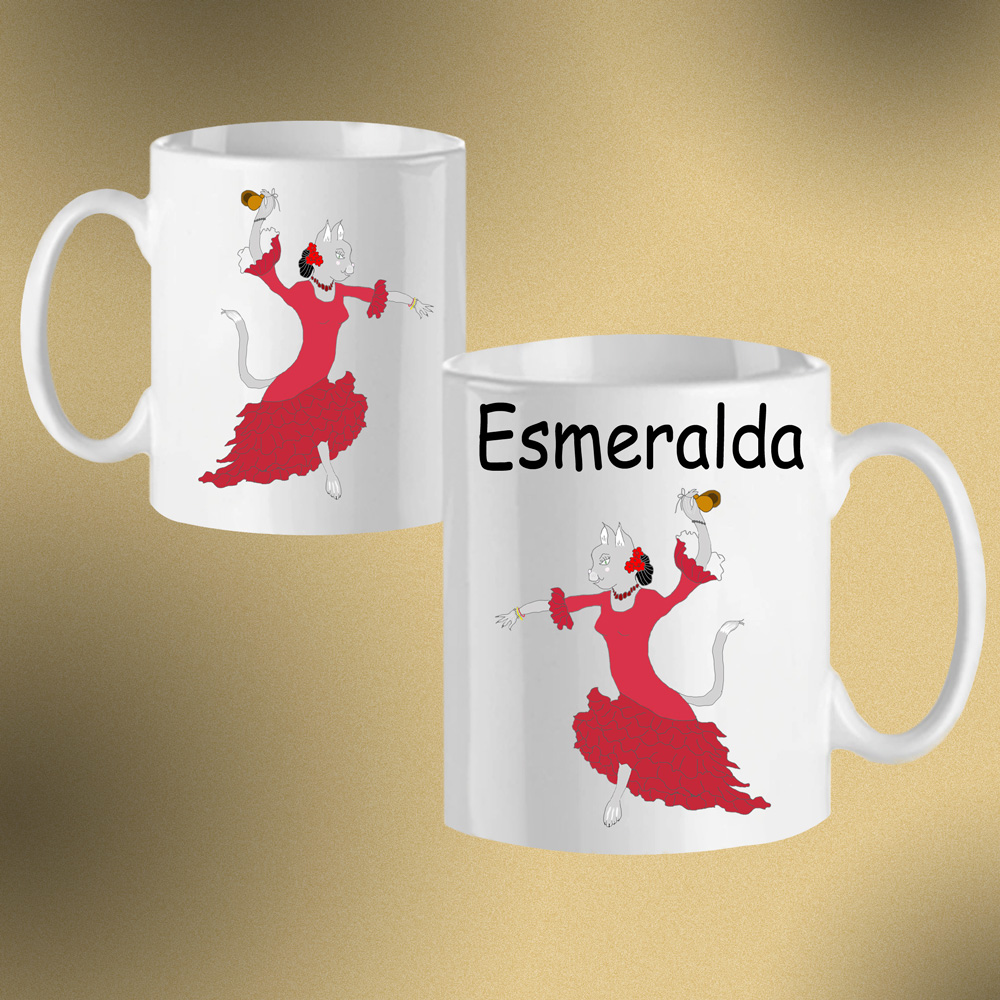 Mug Chat flamenco personnalisé avec un prénom exemple Esmeralda