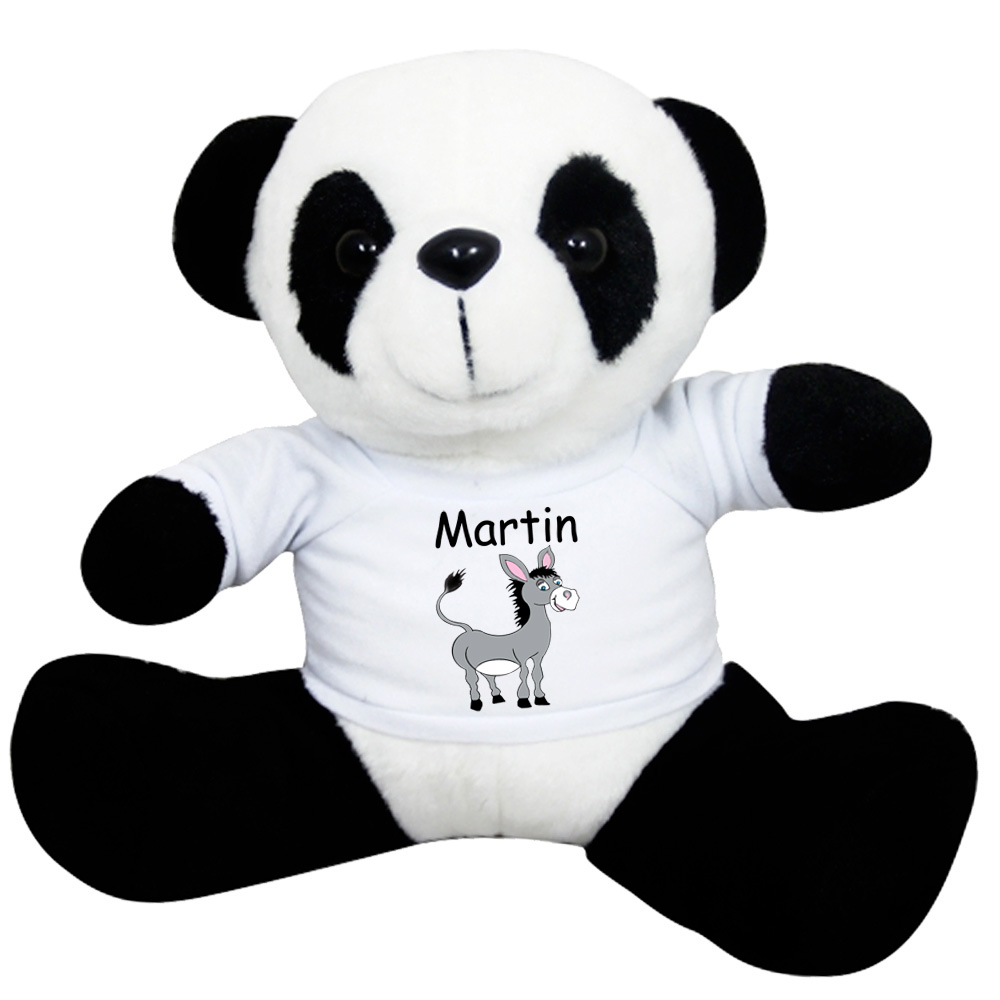 Peluche Panda avec un Tee shirt Âne avec un Prénom Exemple Martin