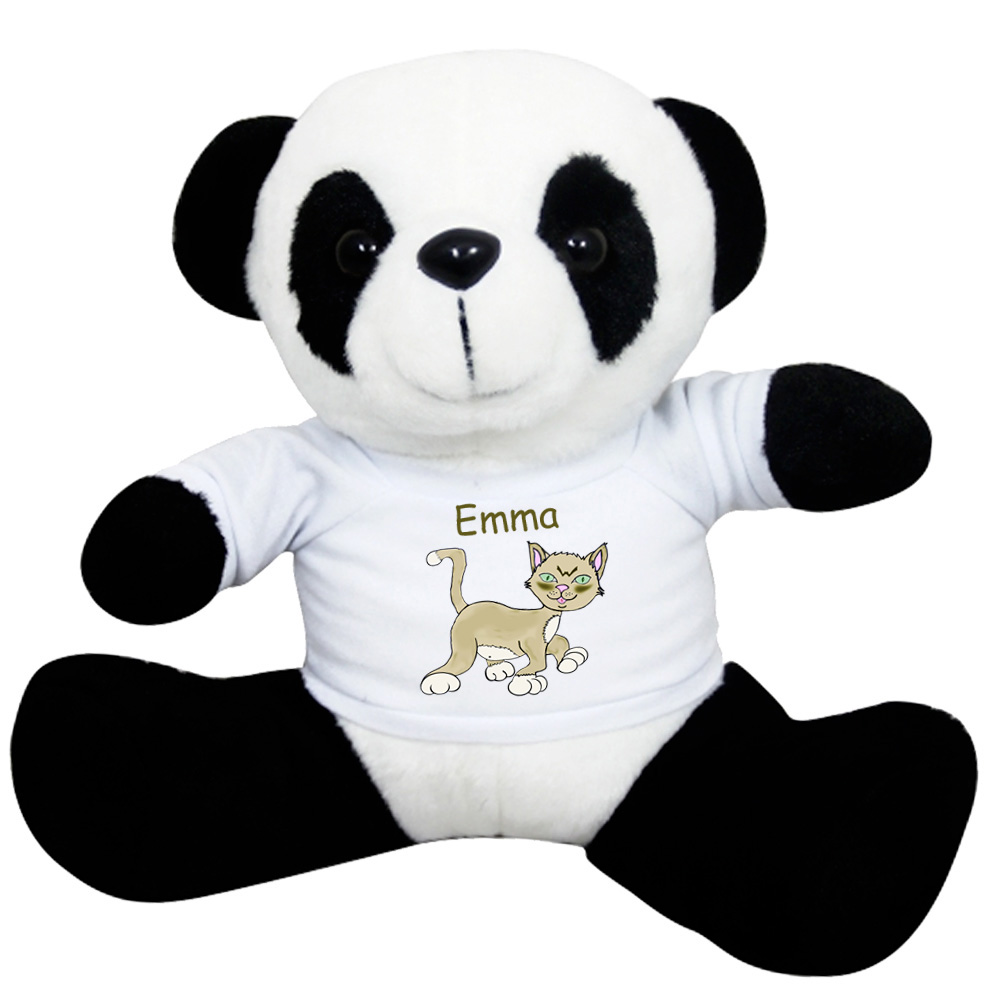Peluche Panda avec un Tee shirt Chat avec un Prénom Exemple Emma