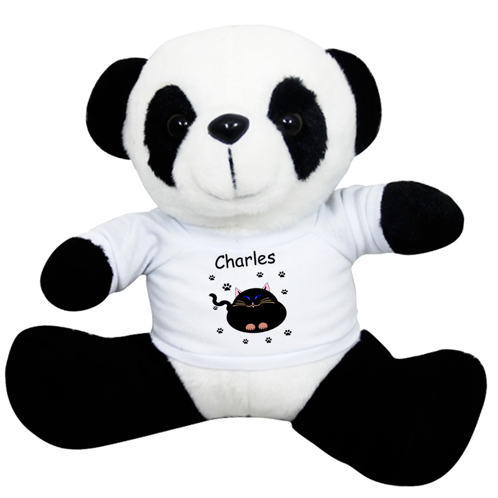 Peluche Panda avec un Tee shirt Chat Rond avec un Prénom Exemple Charles