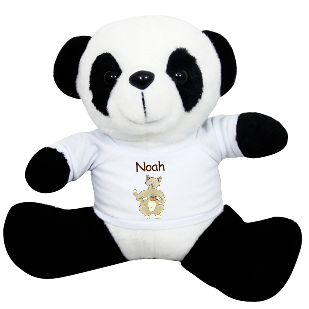 Peluche Panda avec un Tee shirt Chat tasse avec un Prénom Exemple Noah