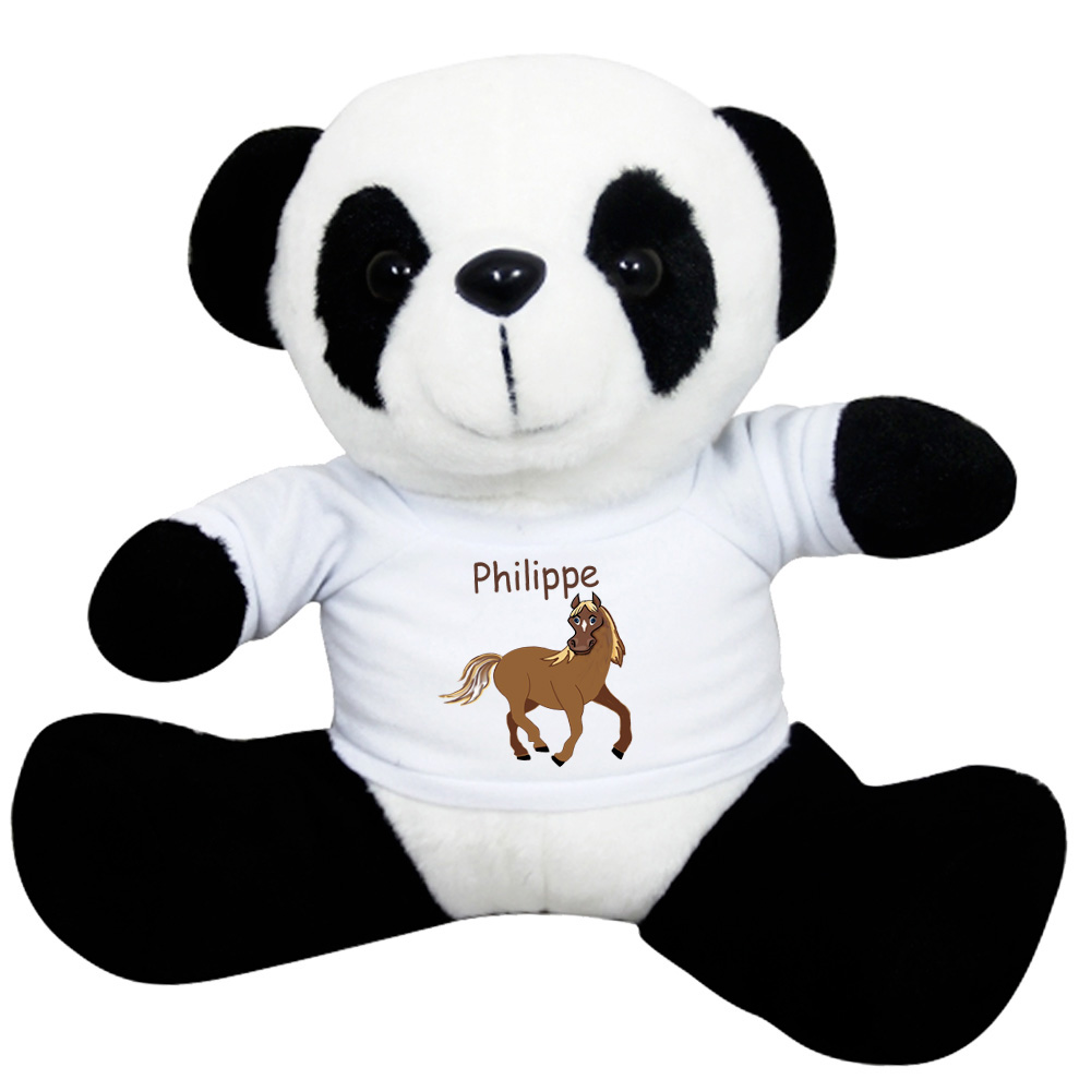 Peluche Panda avec un Tee shirt Cheval avec un Prénom Exemple Philippe