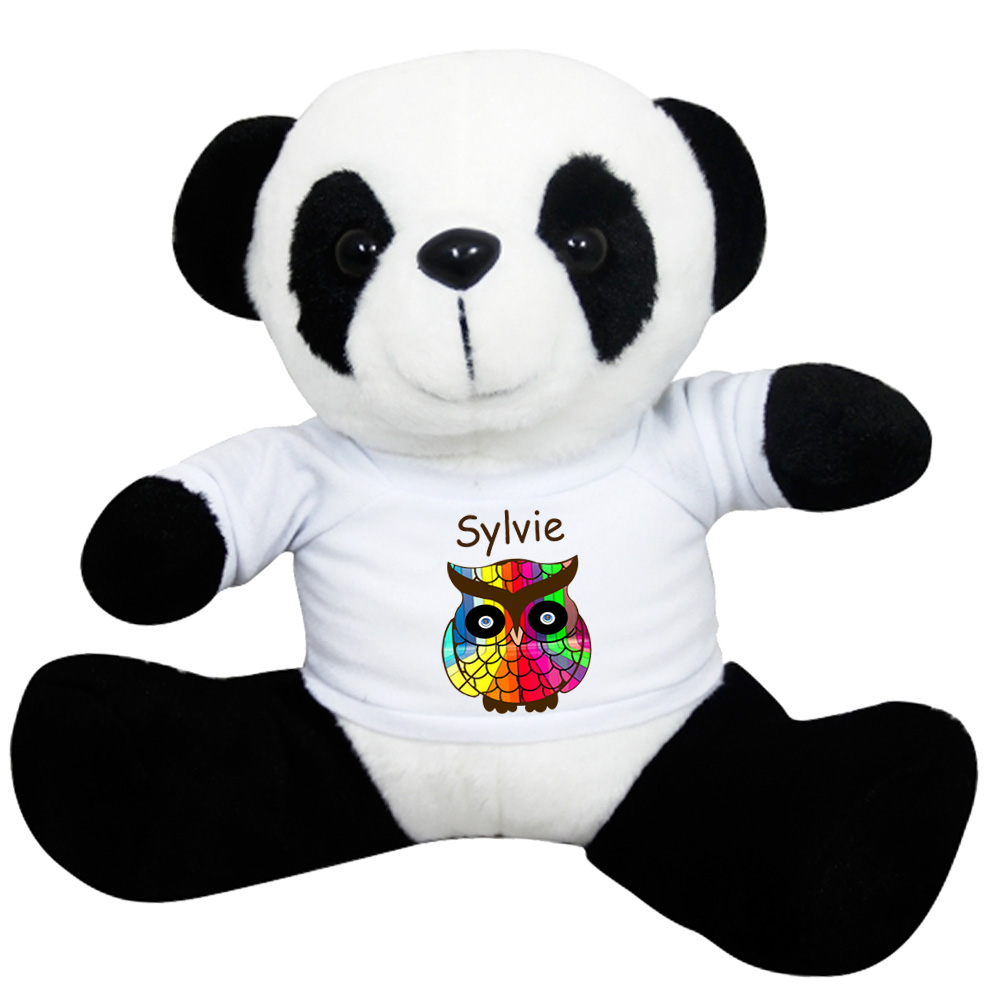Peluche Panda avec un Tee shirt chouette couleur Prénom Exemple Sylvie