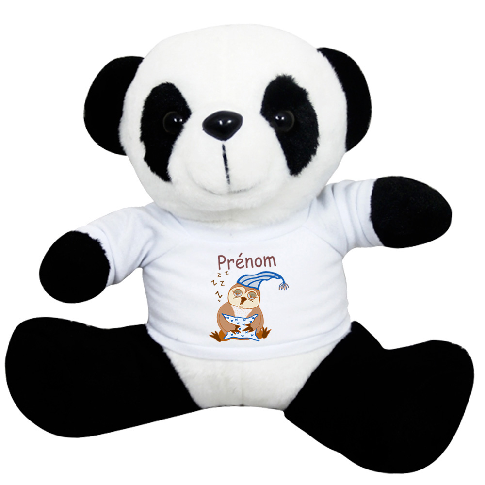 panda-chouette-dormeuse-peluche-personnalisable-doudou-teeshirt-prenom-texticadeaux