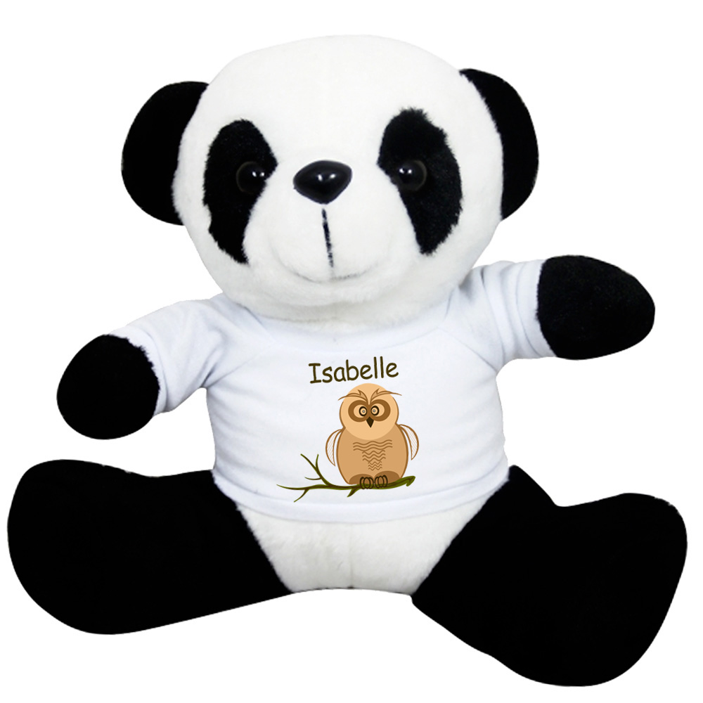 Peluche Panda avec un Tee shirt chouette Prénom Exemple Isabelle