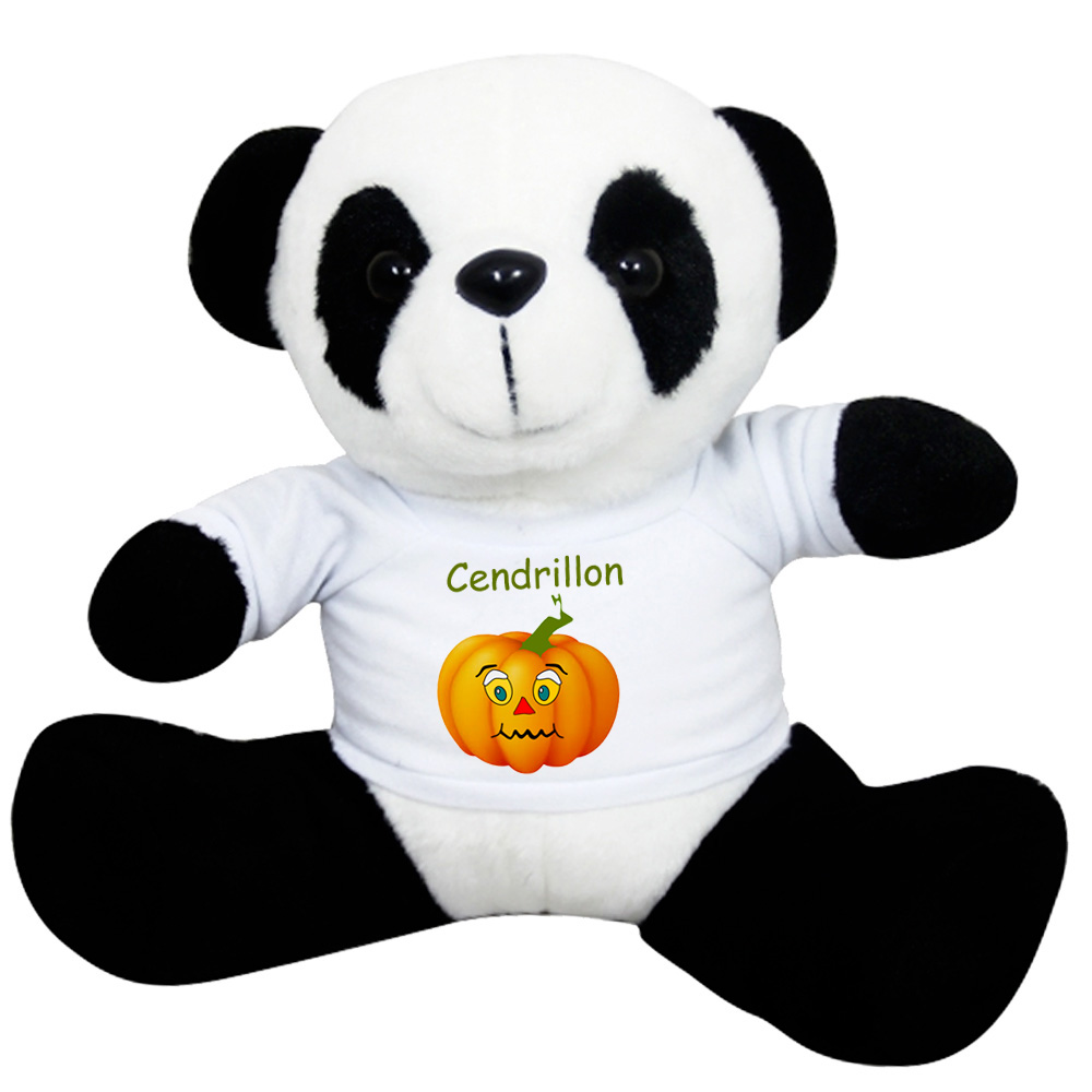 Peluche Panda avec un Tee shirt citrouille Prénom Exemple Cendrillon