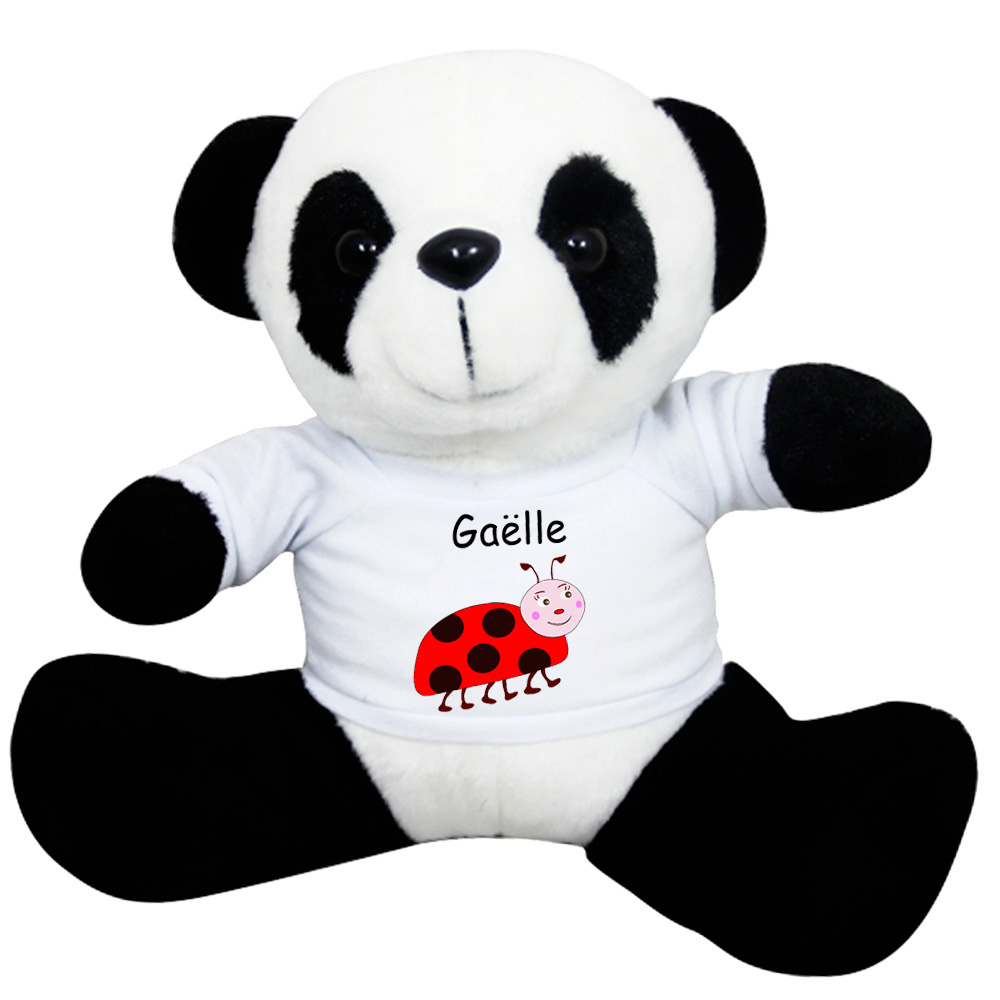 Peluche Panda avec un Tee shirt coccinelle Prénom Exemple Gaëlle