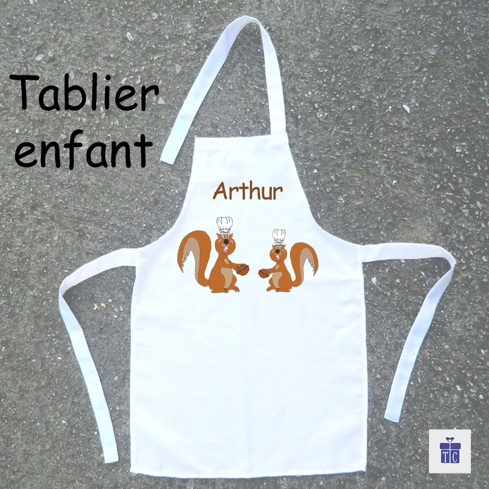 Tablier de Cuisine Enfant Dessin Ecureuil Personnalisable avec un prénom