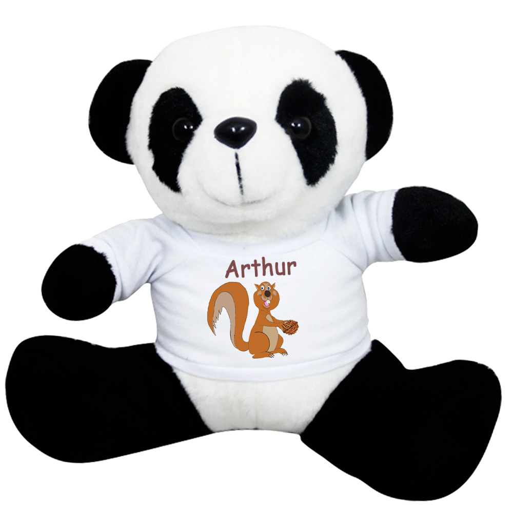 Peluche Panda avec un Tee shirt Ecureuil Prénom Exemple Arthur
