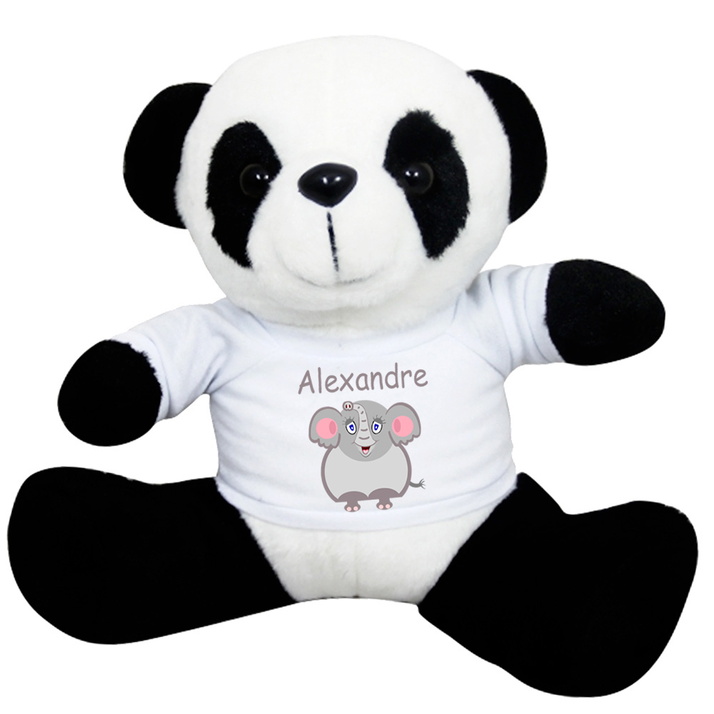 Peluche Panda avec un Tee shirt Eléphant Prénom Exemple Alexandre