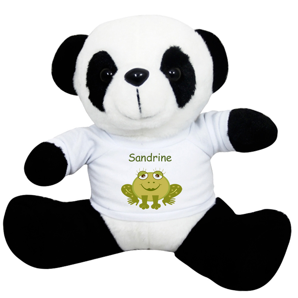 Peluche Panda avec un Tee shirt Grenouille Prénom Exemple Sandrine