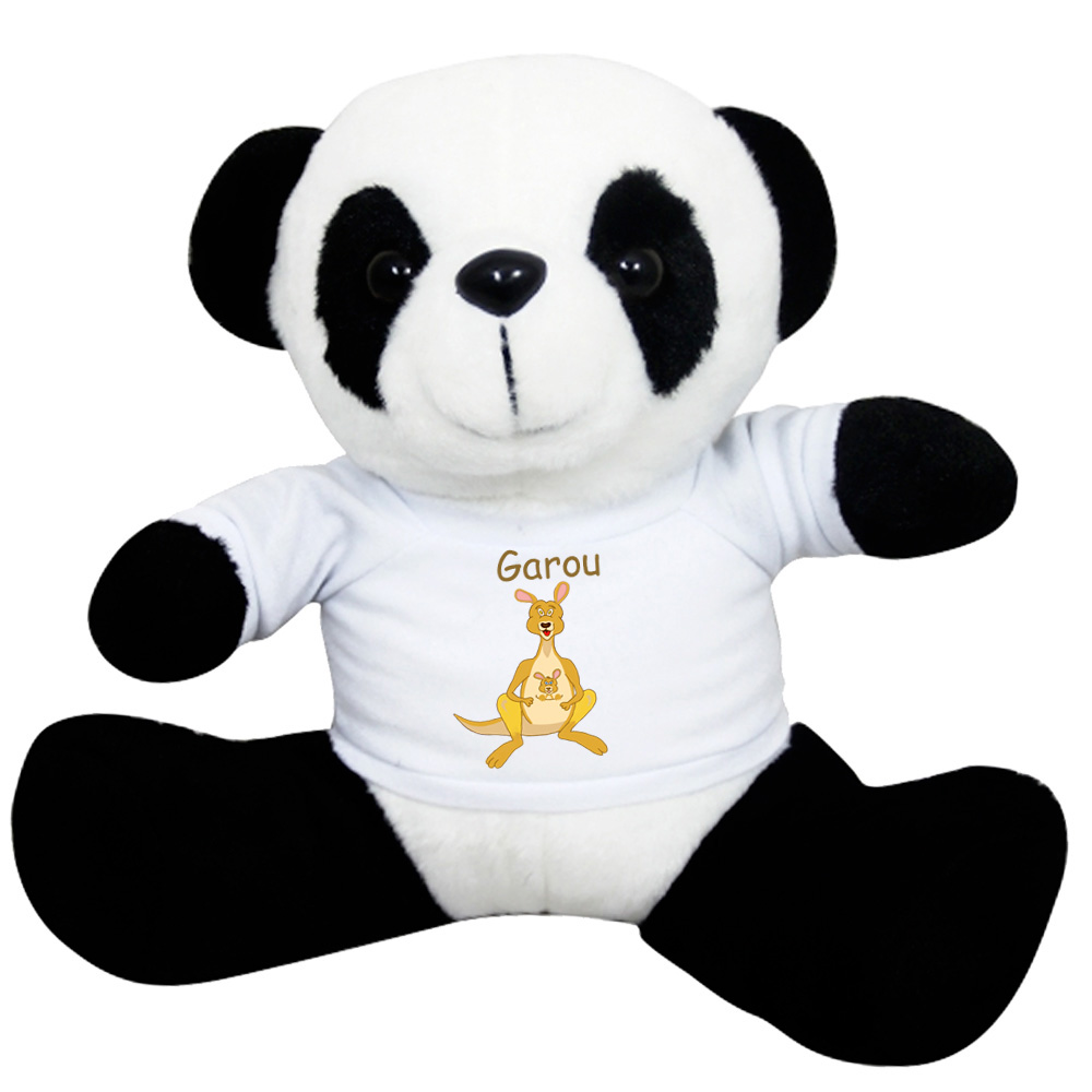 Peluche Panda avec un Tee shirt Kangourou Prénom Exemple Garou