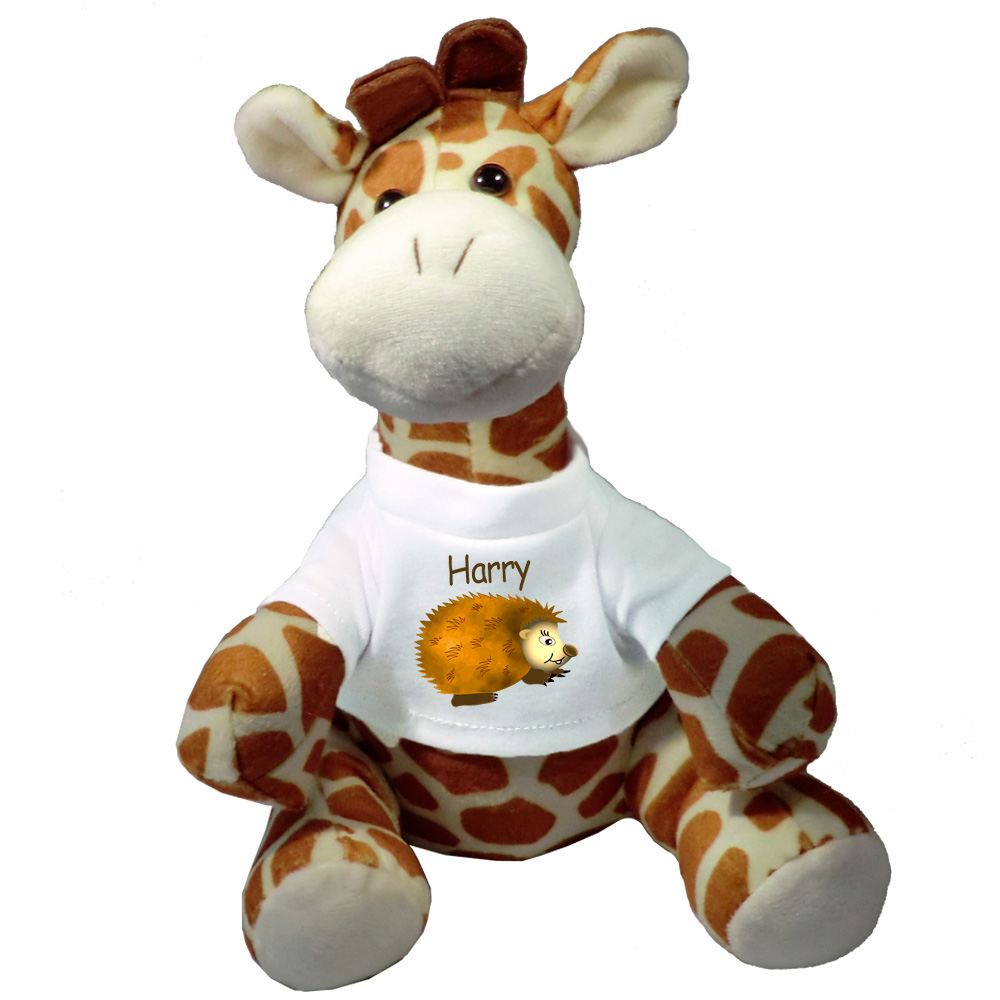 Peluche Girafe avec un Tee shirt Hérisson Prénom Exemple Harry