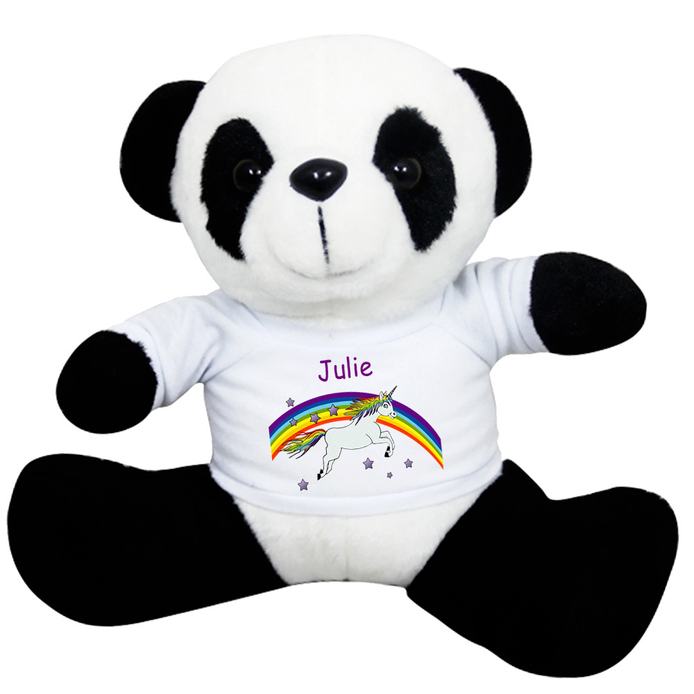 Peluche Panda avec un Tee shirt Licorne Prénom Exemple Julie