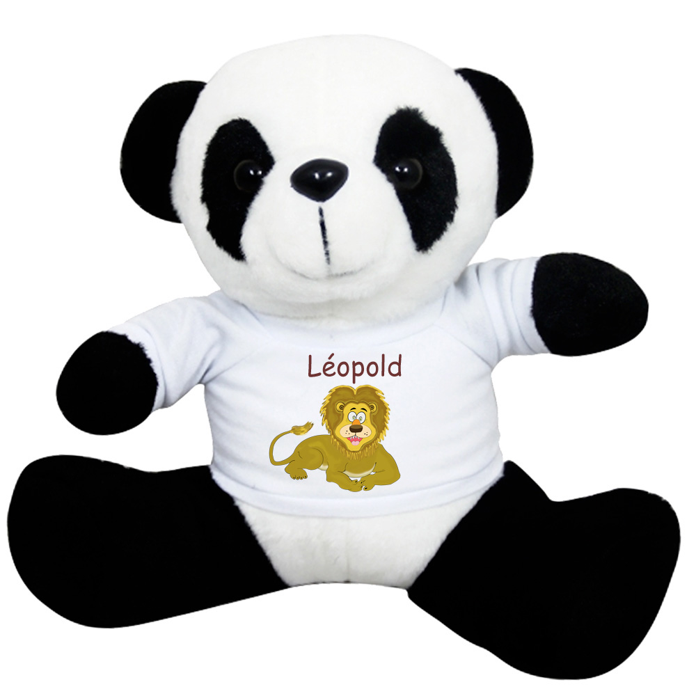 Peluche Panda avec un Tee shirt Lion Prénom Exemple Léopold