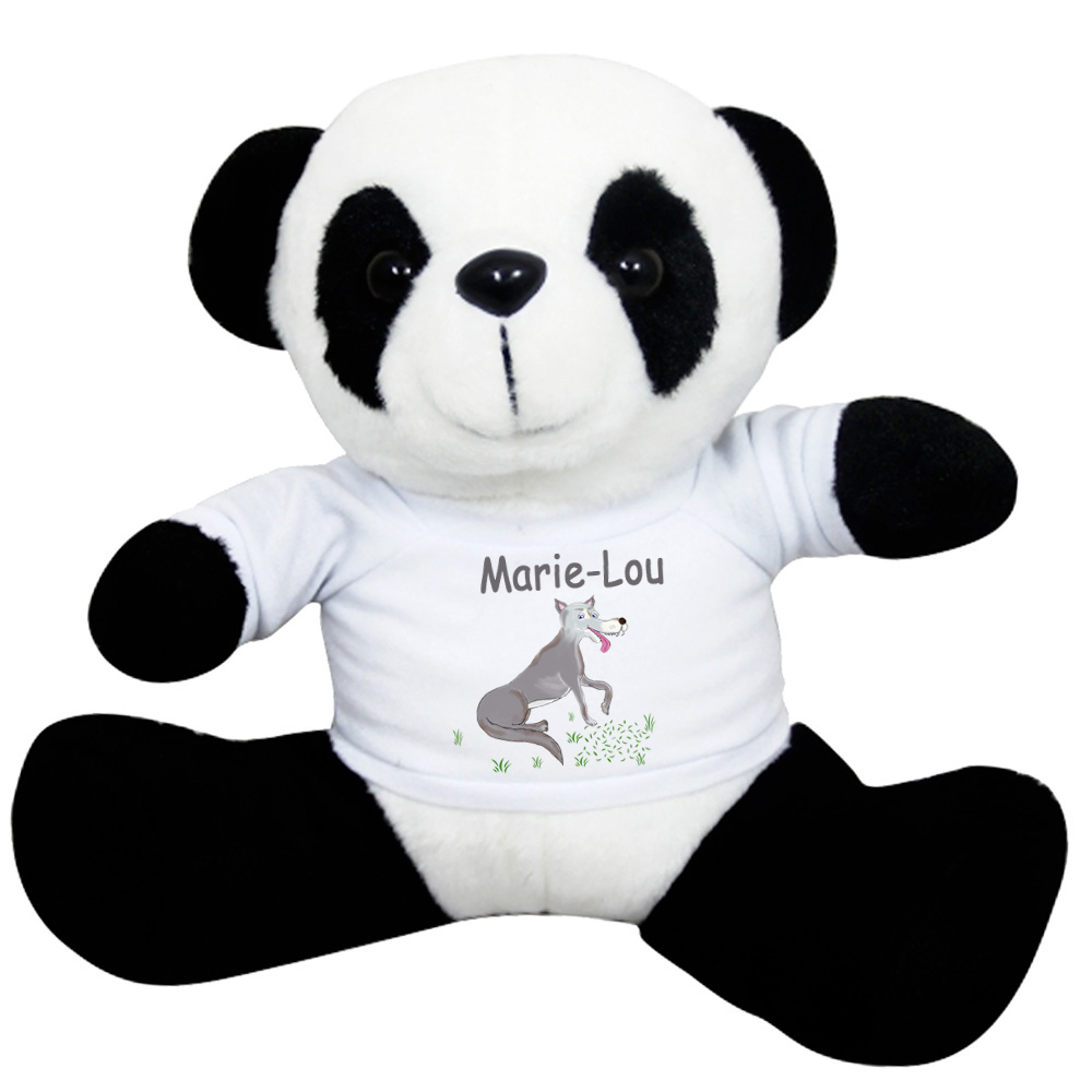 Peluche Panda avec un Tee shirt Loup Prénom Exemple Marie-Lou