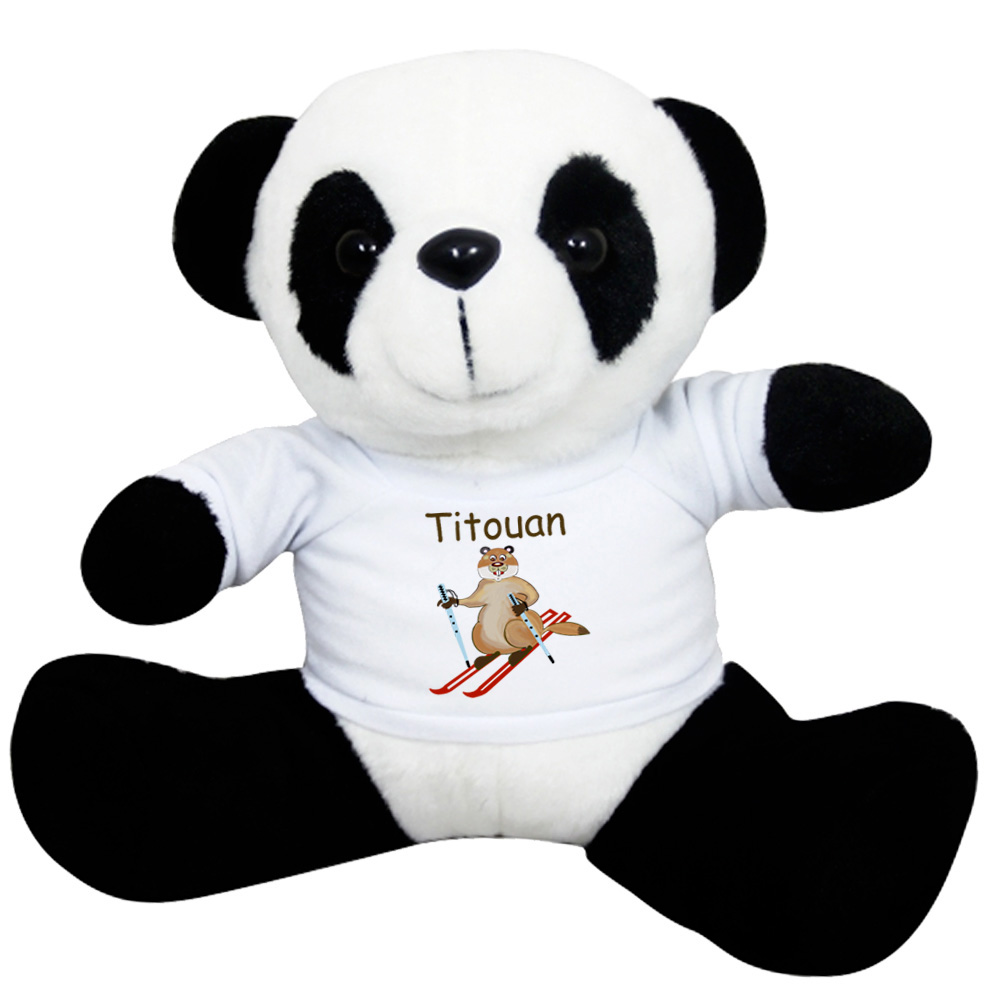 Peluche Panda avec un Tee shirt Marmotte au Ski Prénom Exemple Titouan