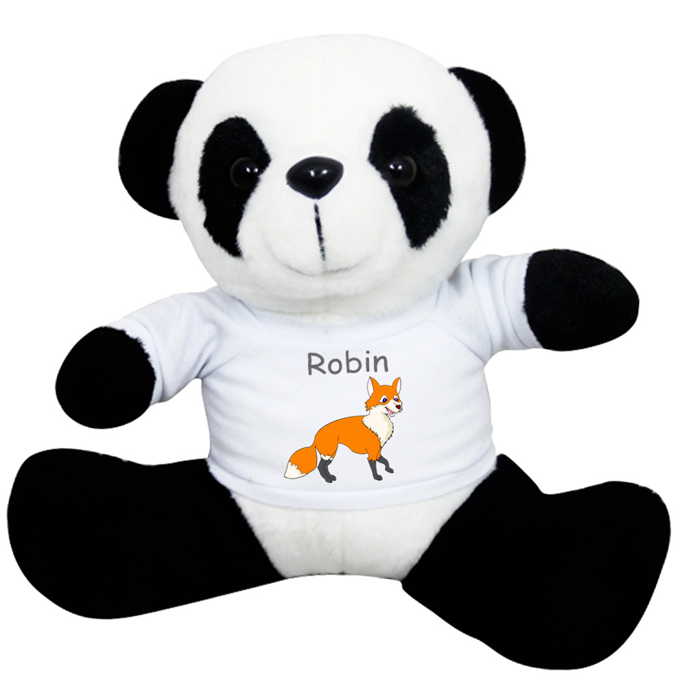 Peluche Panda avec un Tee shirt Renard Prénom Exemple Robin