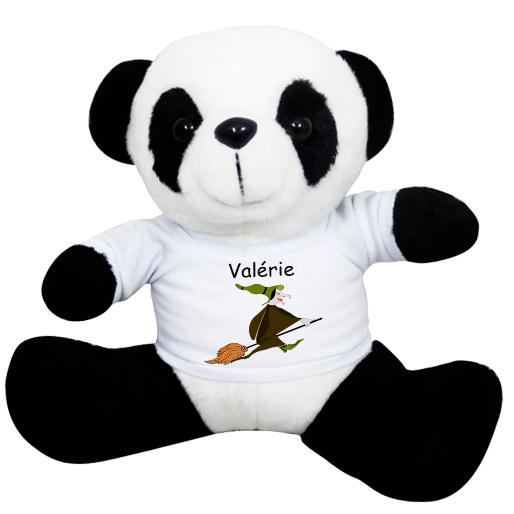 Peluche Panda avec un Tee shirt Sorcière Prénom Exemple Valérie