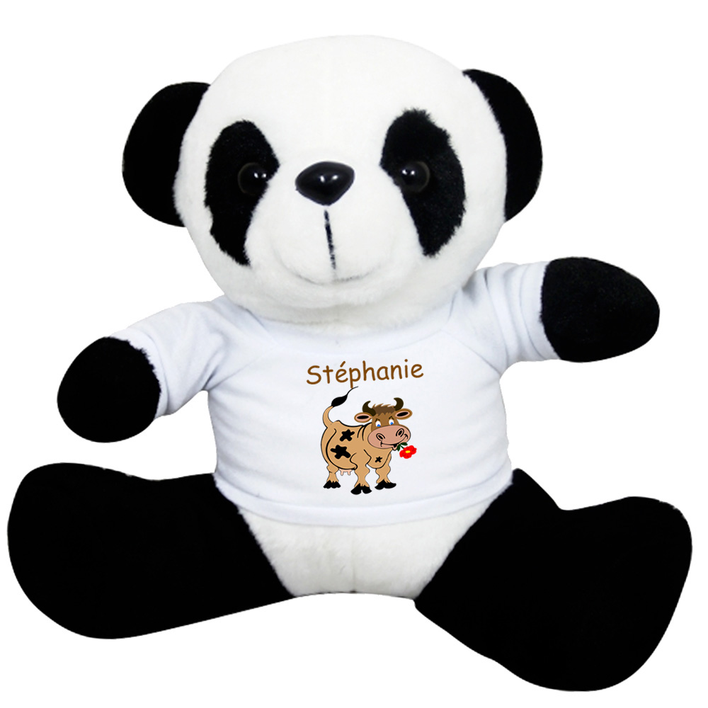 Peluche Panda avec un Tee shirt Vache Prénom Exemple Stéphanie