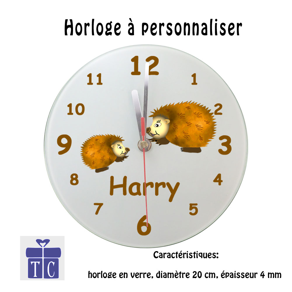 Horloge Hérisson Personnalisable avec un Prénom