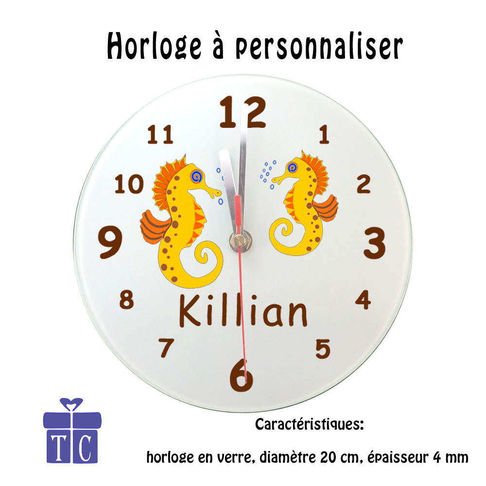 Horloge Hippocampe Personnalisable avec un Prénom