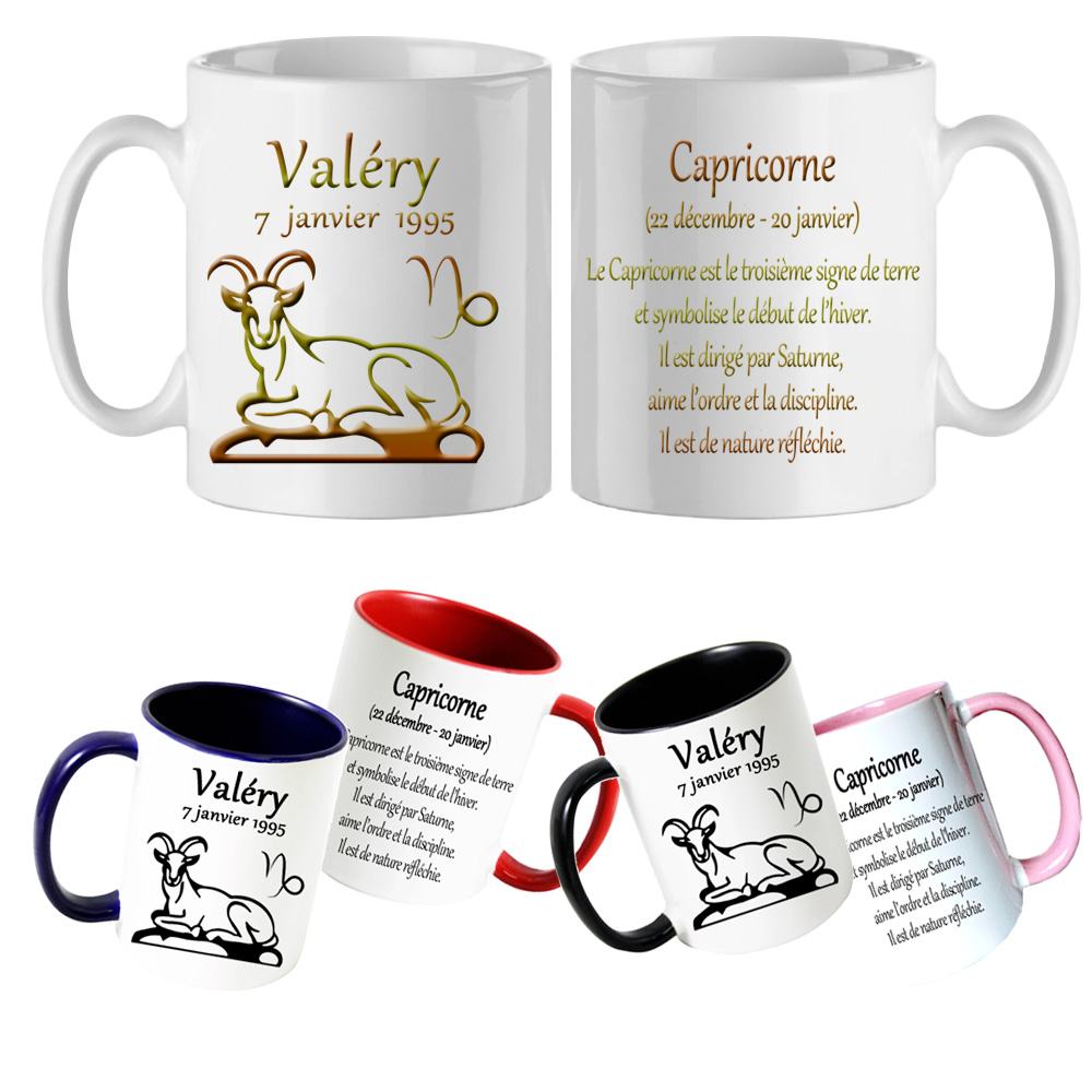 Mug Zodiaque Capricorne personnalisé avec un prénom exemple Valery
