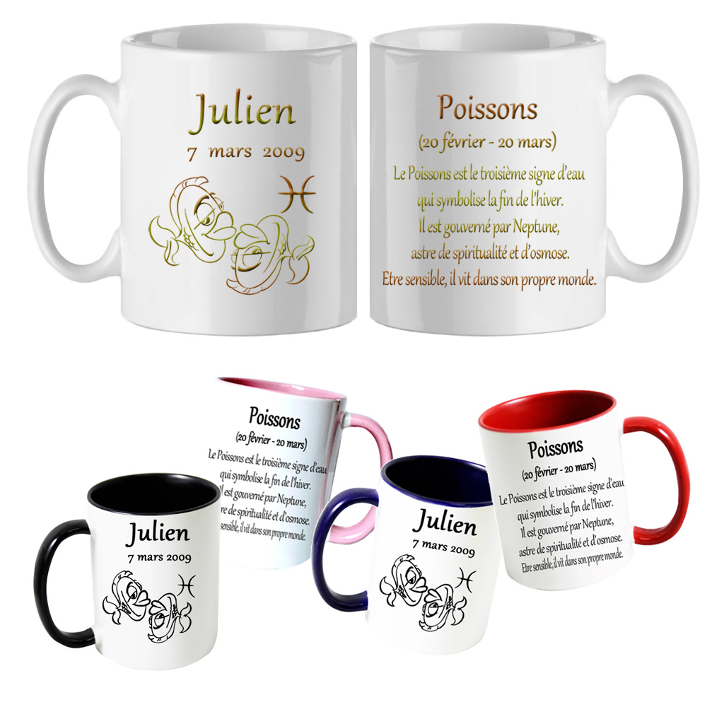 Mug Zodiaque Poisson personnalisé avec un prénom exemple Julien