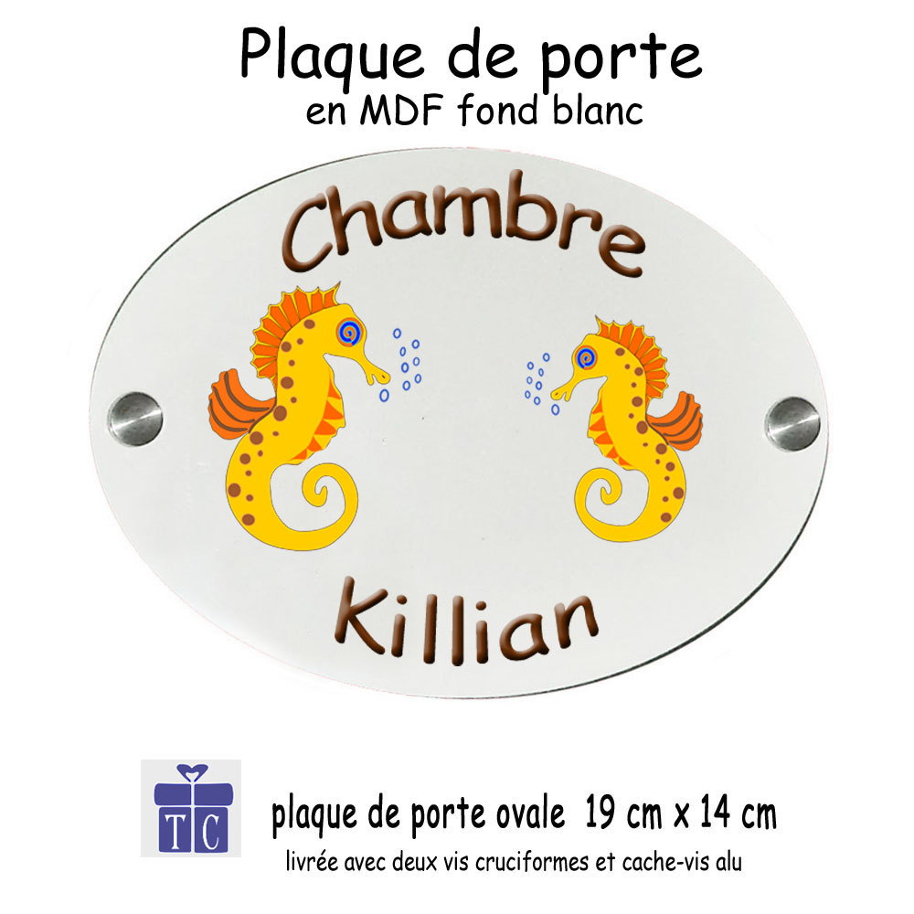 Plaque de Porte de Chambre Hippocampe Personnalisable avec un Prénom