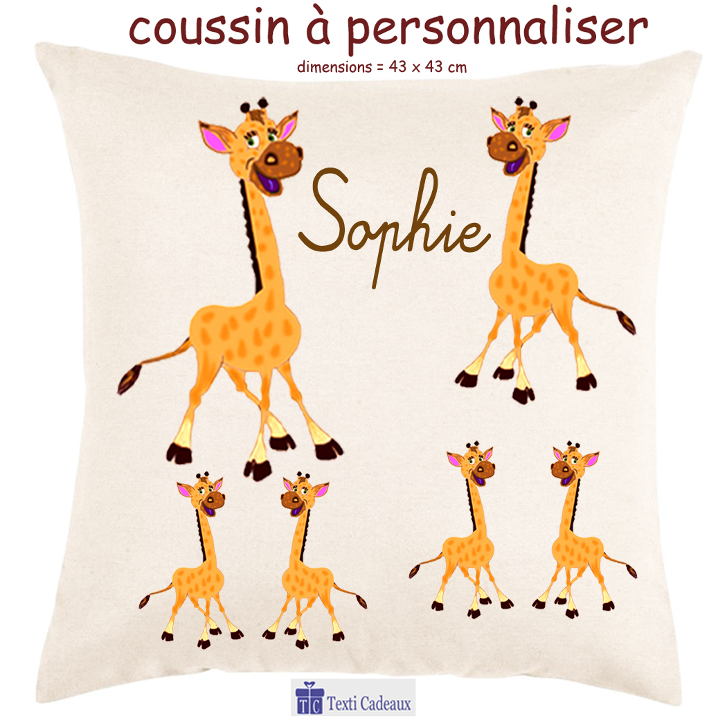 Coussin Girafe Personnalisable avec un Prénom