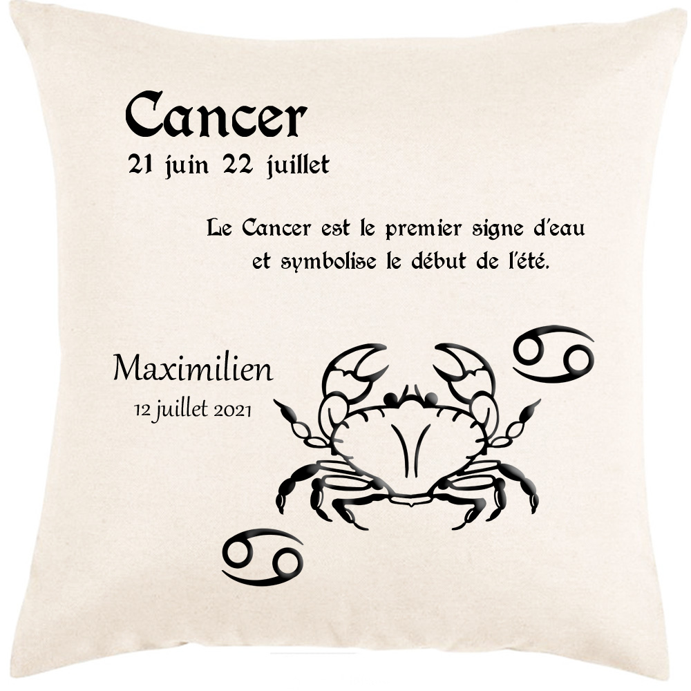 Coussin et housse personnalisée signe Astrologique du Cancer