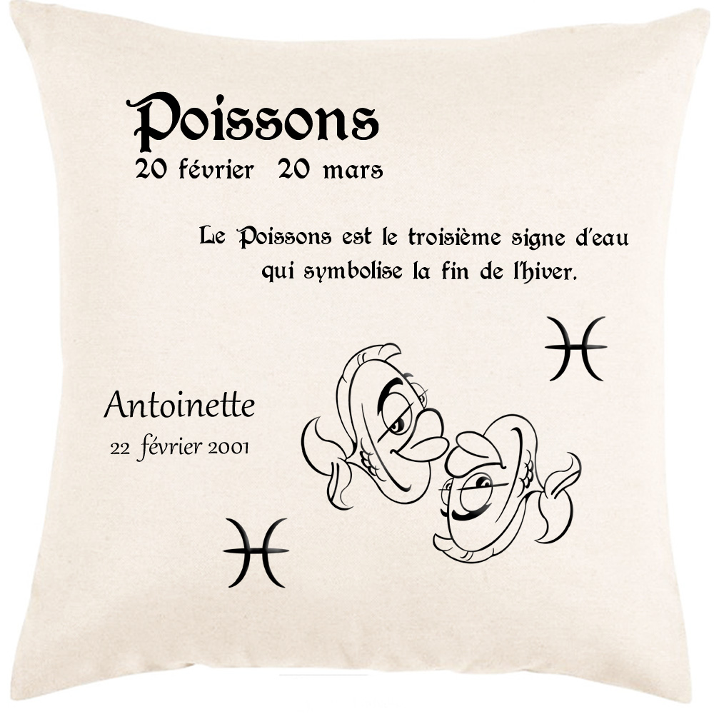 Coussin et housse personnalisée signe Astrologique du Poissons