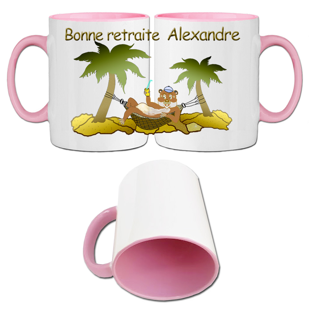 mug-retraite-rose-ceramique-animal-marmotte-hamac-vacance-texticadeaux