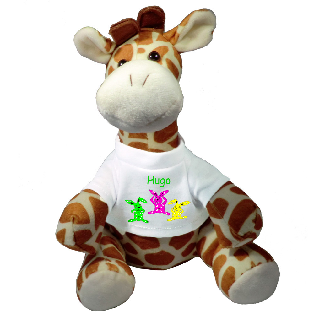 Peluche Girafe Tee shirt trois Lapin à personnaliser