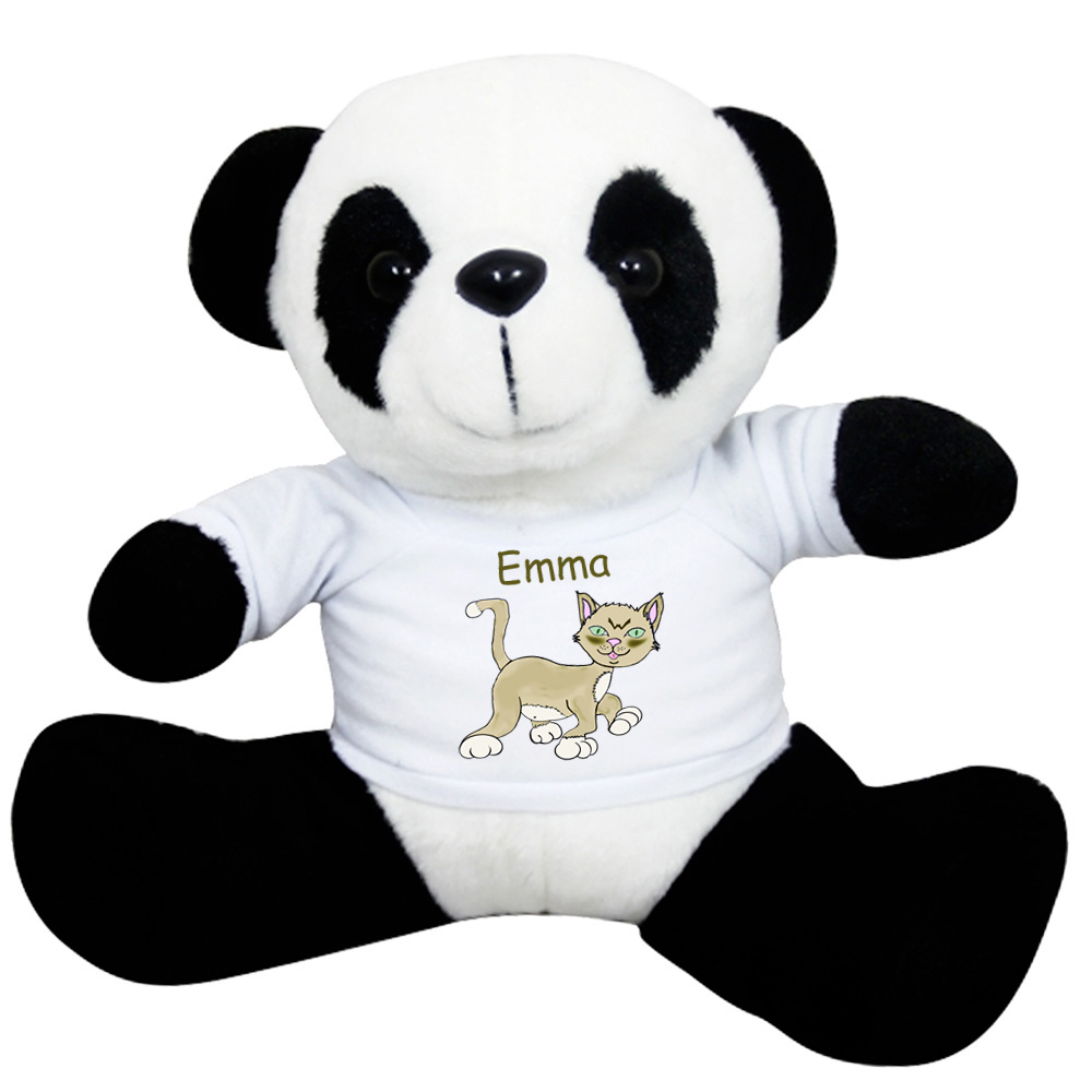 Peluche Panda avec un Tee shirt Chat Emma à personnaliser