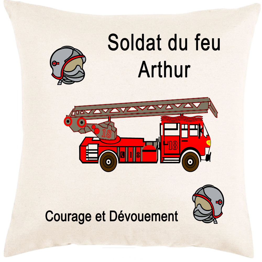 Coussin Pompier à personnaliser exemple Arthur