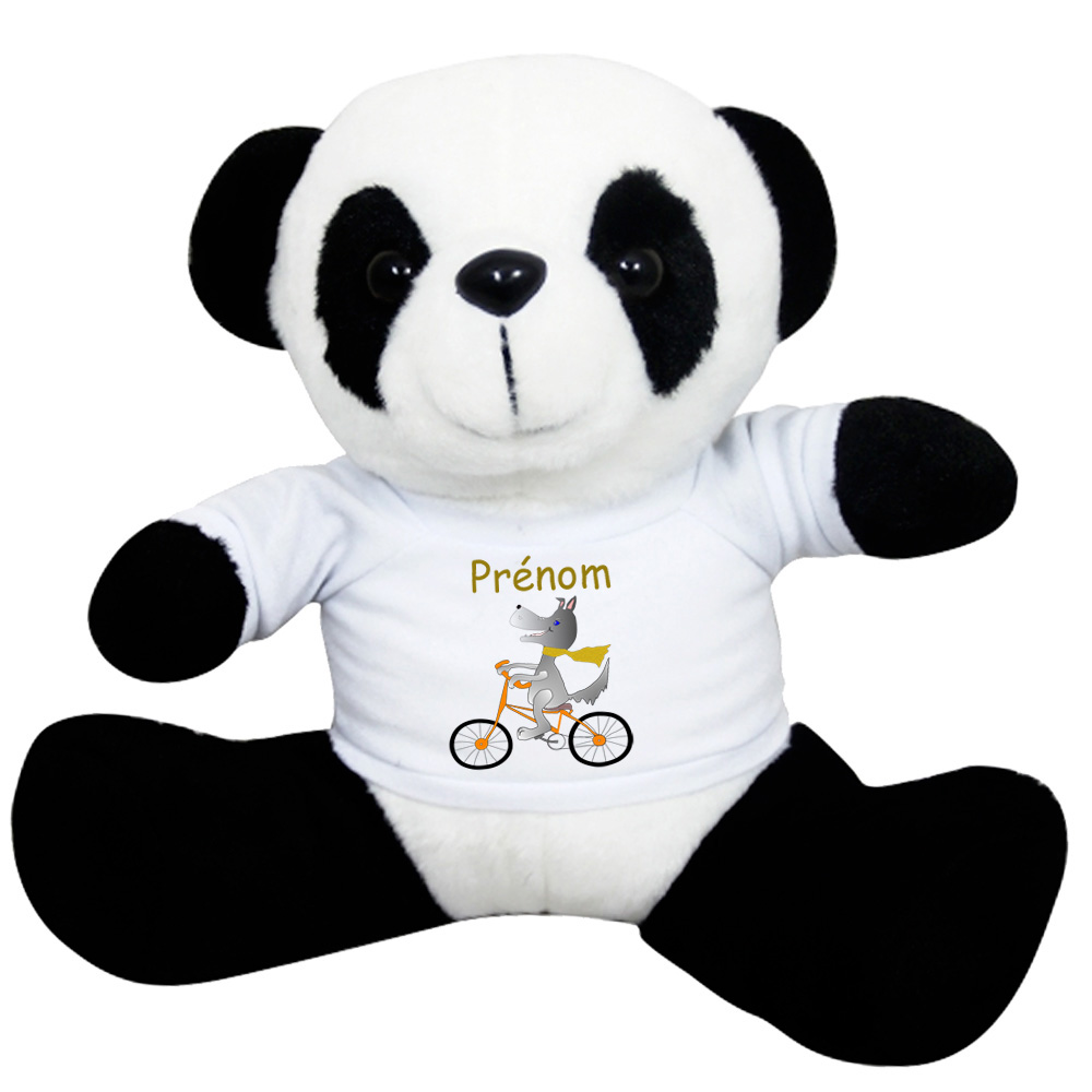 Peluche Panda avec un Tee shirt Chien et son vélo à personnaliser