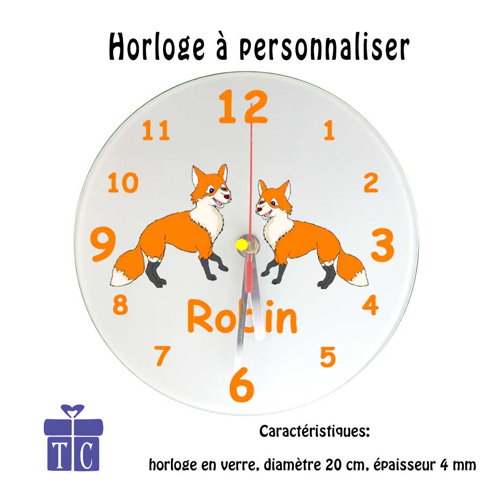 Horloge Renard Personnalisable avec un Prénom