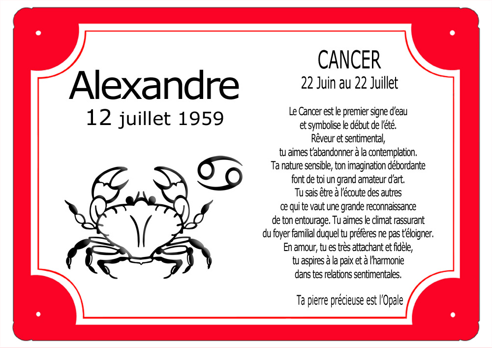 cadre-zodiaque-signe-cancer-rouge-personnaliser-personnalisation-plaque-texticadeaux