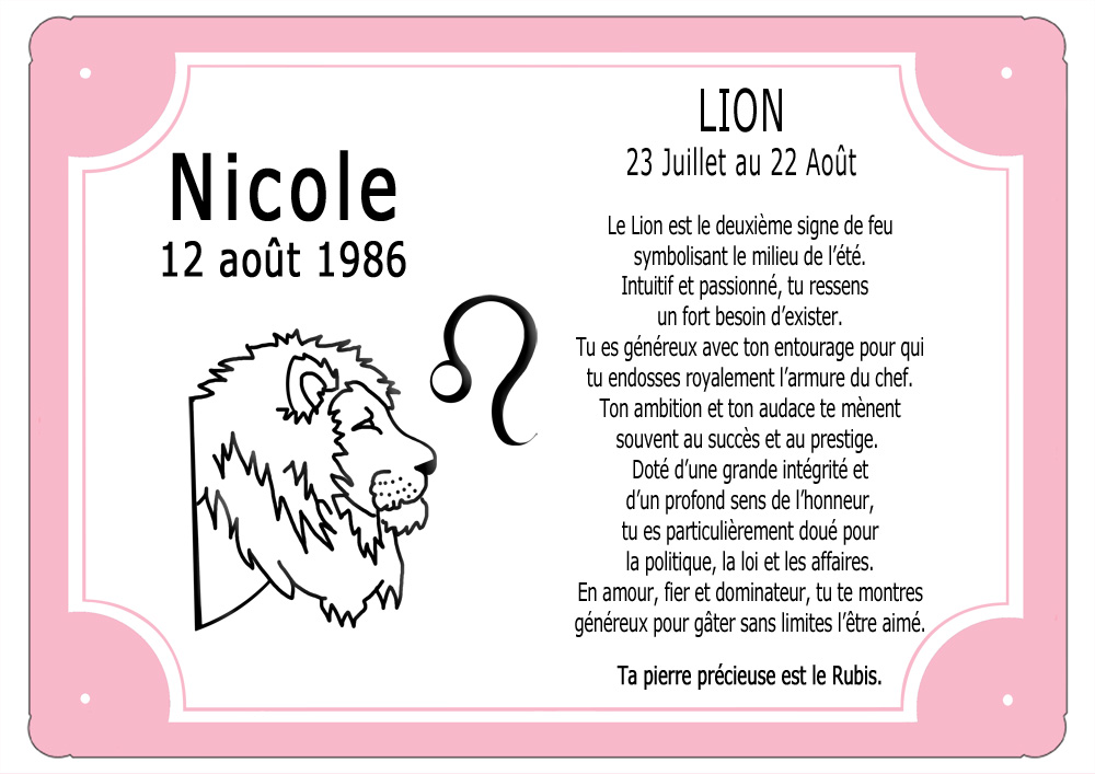 cadre-zodiaque-signe-lion-rose-personnaliser-personnalisation-plaque-texticadeaux
