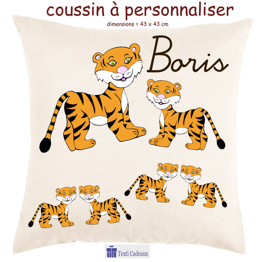 Coussin et sa housse personnalisée avec un Tigre