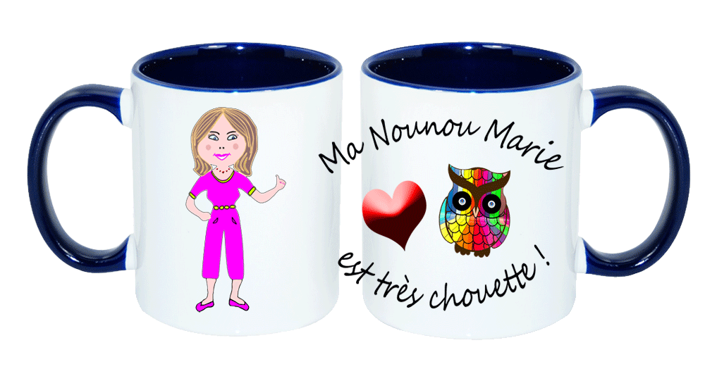 mug;ceramique;bleu-marine;nounou;chouette;personnalise;personnalisation;personnalisable;prenom