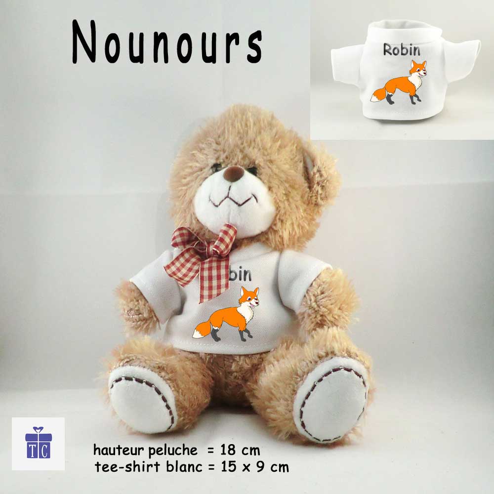 Peluche Ourson avec son Tee shirt Renard à personnaliser