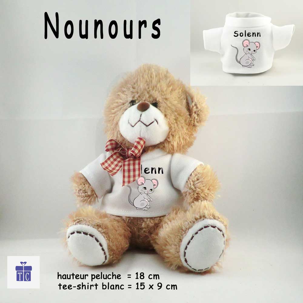 Peluche Ourson avec son Tee shirt souris à personnaliser