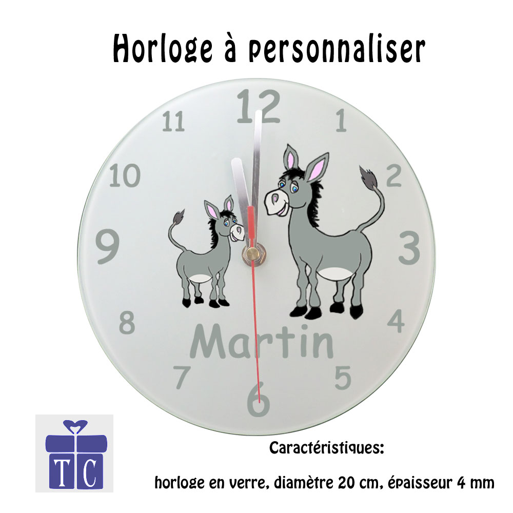 Horloge Âne Personnalisable avec un Prénom