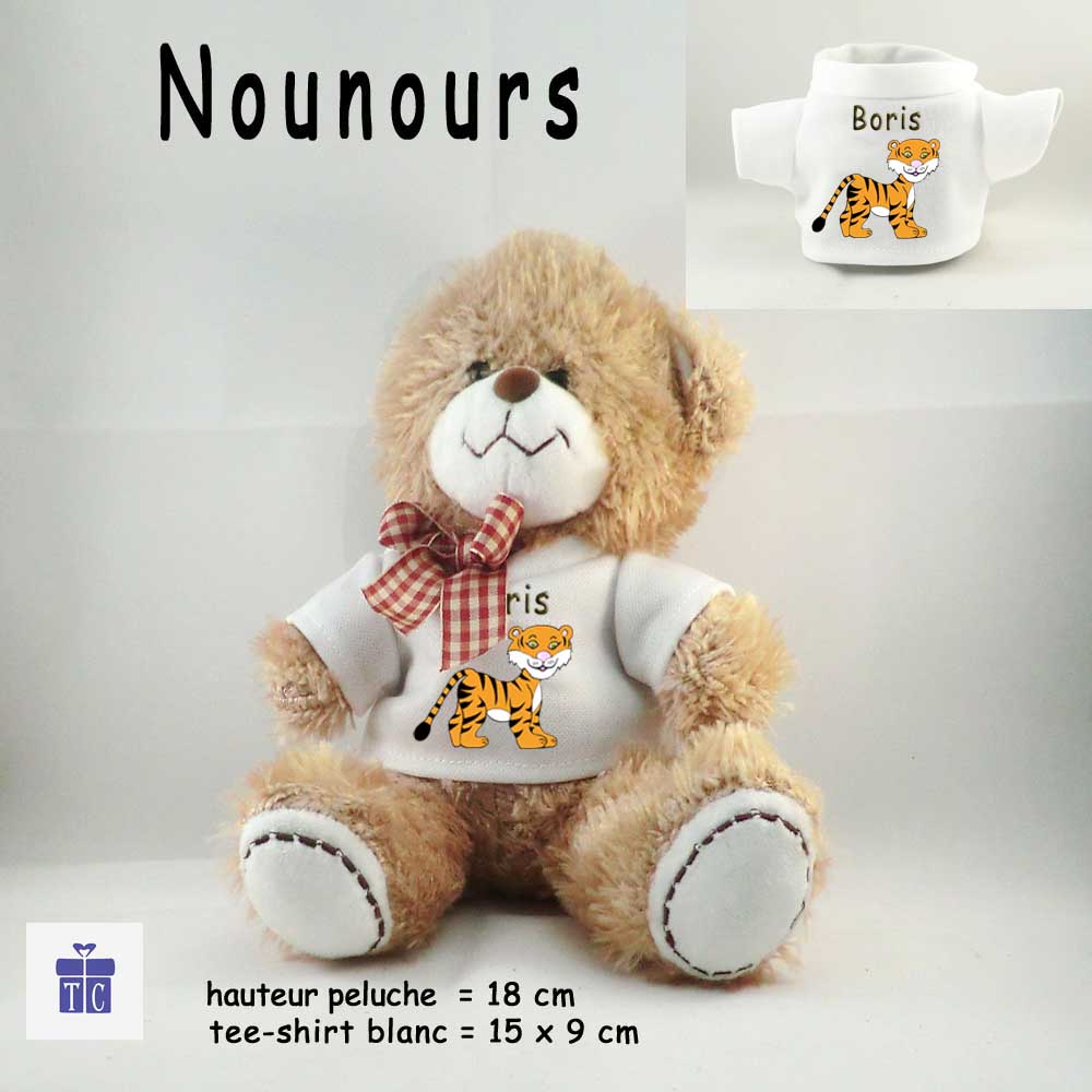 Peluche Ourson avec son Tee shirt Tigre à personnaliser