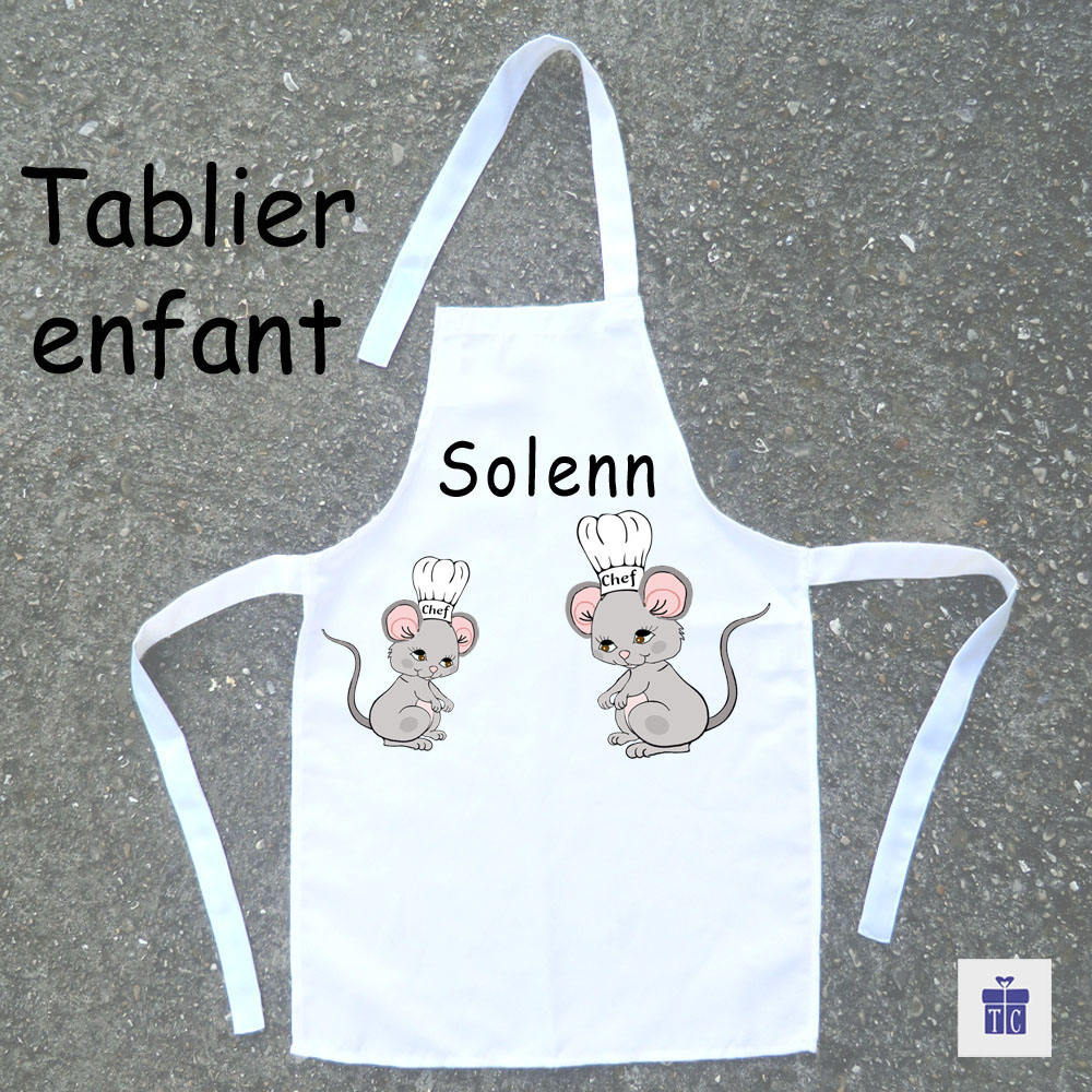 Tablier de Cuisine Enfant Dessin Souris Personnalisable avec un prénom