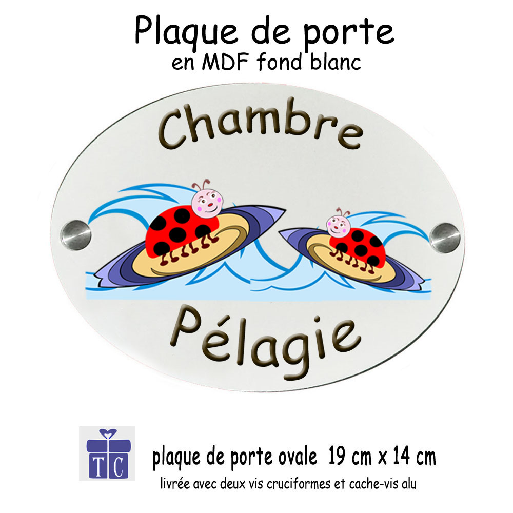 Plaque de porte coccinelle surf à personnaliser